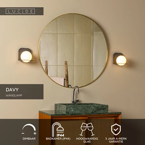 Lucide DAVY - Wandlamp Badkamer - 1xG9 - IP44 - Zwart - USP